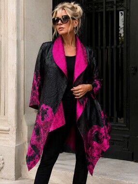 Jerry T New York Reversible Wearable Art Crinkle Jacket Pink Black Boho Medium